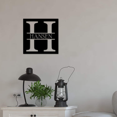 Last Name Metal Sign | Front Door Hanger | Square Family Sign | New Home Gift | Personalized Christmas Gift | Custom Sign with Initial